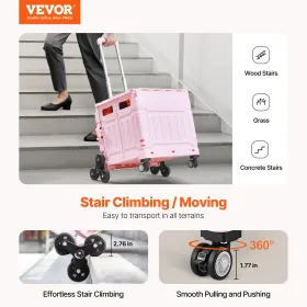 Foldable Cart with Stair Climbing Wheels Collapsible Rolling Crate 65L