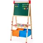 Art Easel for Kids, 3-in-1 Wooden Double-Sided Kid's Art Easel with Magnetic Whiteboard, Chalkboard, Paper Roll, Adjustable Stan