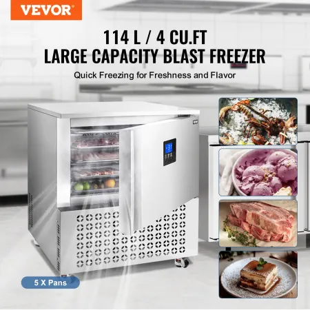 Commercial Blast Freezer, 114 L / 4 Cu.ft Blast Chiller with 5 Trays, Blast Chiller Freezer Chest with 4 Freezing Modes, Stainle