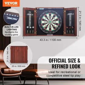 Dartboard and Cabinet Set Official Size Complete Accessory Steel Tip Dart