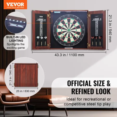 Dartboard og kabinet sæt officiel størrelse komplet tilbehør
