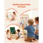 Art Easel for Kids, 2-in-1 Wooden Double-Sided Kid's Art Easel with Magnetic Whiteboard & Chalkboard, Adjustable Standing Rotata
