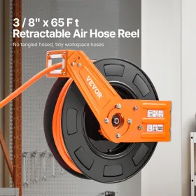 Retractable Air Hose Reel 3/8Â IN x 65 FT Hybrid Air Hose Reel Max 300 PSI