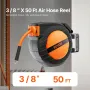 Retractable Air Hose Reel, 3/8IN x 50FT Hybrid Air Hose Max 300PSI, Air Compressor Hose Reel Auto-Rewind with 5FT Lead in, Ceili