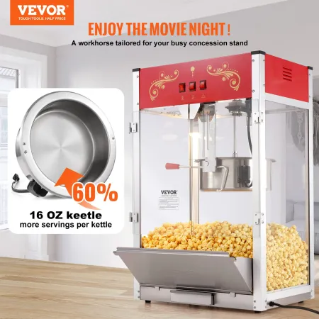 Popcorn Maker, 1615W Popcorn Popper Machine, 16 Oz Kettle Large Capacity Countertop Popcorn Maker with Tempered Glass, Includes 