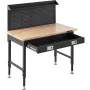 Workbench Adjustable Height 28-39.5" Work Bench For Garage Oak Plank & Carbon Steel Heavy Duty Workbench 2000lbs Weight Capacity