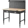 Workbench Adjustable Height 28-39.5" Work Bench For Garage Oak Plank & Carbon Steel Heavy Duty Workbench 2000lbs Weight Capacity