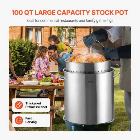 Stainless Steel Stockpot, 100 Quart Large Cooking Pots, Cookware Sauce Pot with Basket, Lid, and Handle, Heavy Duty Commercial G
