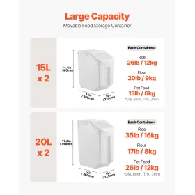 15Lx2 + 20Lx2 Ingredient Storage Container Airtight Kitchen Flour Bin