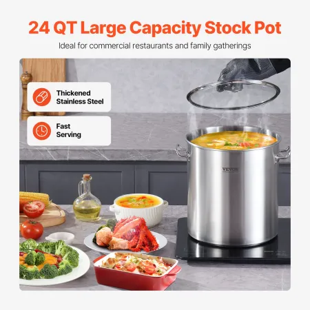 24qt rustfrit stål lagerpot madlavning køkken sauce gryde med