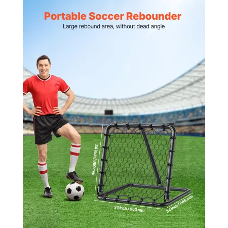 Soccer Rebounder Rebound Net, Kick-Back 34"x34", Portable Football Training Gifts, Fully Adjustable Angles Goal Net, Aids & Equi