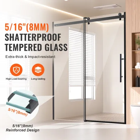 Frameless Shower Door, 58-59" W x 75" H, Shower Sliding Glass Door with 5/16"(8mm) Clear SGCC Tempered Glass, Waterproof Shatter