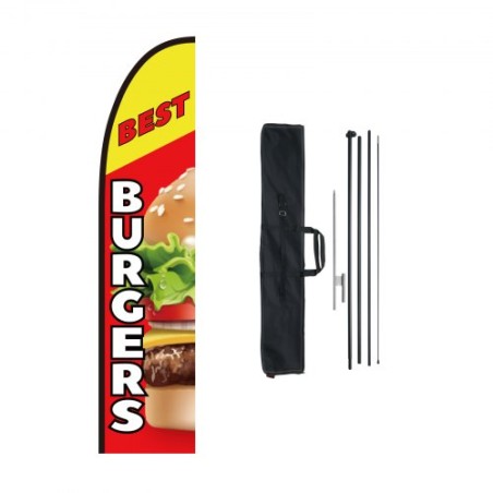Burger Restaurant Advertising Feather Flag Kit Swooper Flag Poles 16.3 ft
