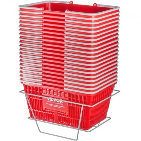 Shopping Basket Portable Grocery Basket 20PCS 21L with Handle & Stand Red