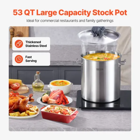 53qt rustfrit stål lagerpot madlavning køkken sauce gryde med
