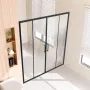 Dobbelt skydedør til bruser i hærdet glas, sort, halvrammeløs