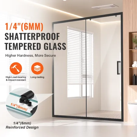 Semi-frameless Shower Door, 57.7-59" W x 70" H, Shower Sliding Glass Door with 1/4"(6mm) Clear Tempered Glass, Waterproof Shatte