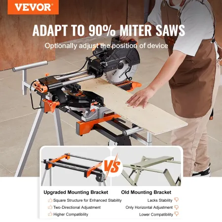 Miter Saw Stand, 300lbs Load Capacity Steel Collapsible Stand for Miter Saw with One-piece Mounting Brackets Clamps, Adjustable 
