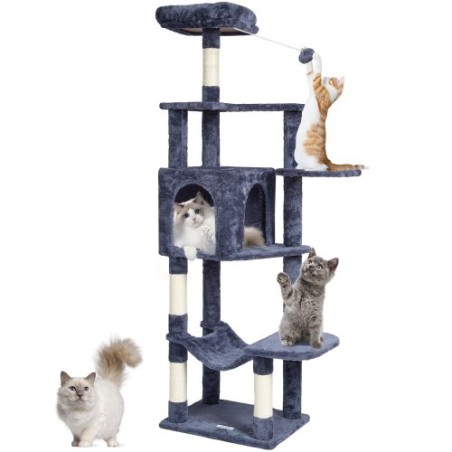 Cat Tree 60.6" Cat Tower with Cat Condo Sisal Scratching Post Dark Grey