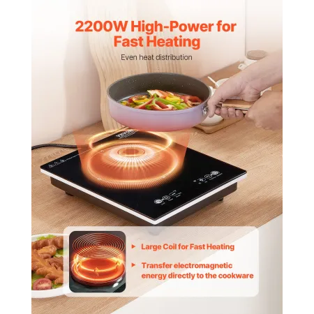 Portable Induction Cooktop, 2200W Electric Induction Burner with 11 Temperature Settings, Countertop Induction Hot Plate with 3H