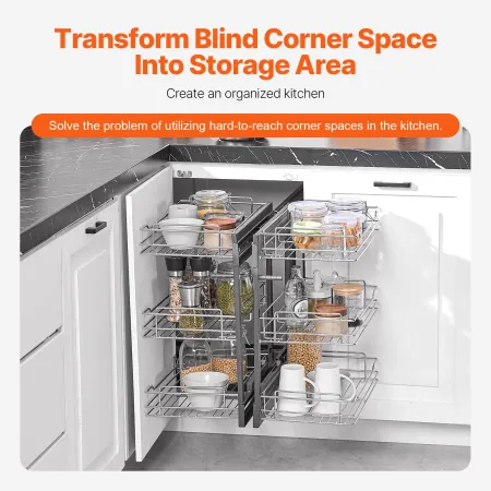 3 lag blind hjørne Træk arrangør Chrome Kitchen Cabinet Basket