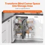 Min 15"W Opening Blind Corner Pull Out Organizer, 3 Tier 6 Shelf Kitchen Cabinet Organizer, Chrome Carbon Steel Storage Basket, 