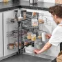Min 15"W Opening Blind Corner Pull Out Organizer, 3 Tier 6 Shelf Kitchen Cabinet Organizer, Chrome Carbon Steel Storage Basket, 