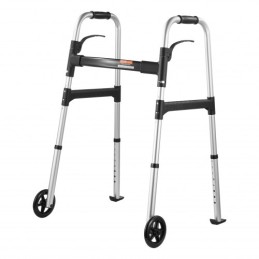 Folding Walker Aluminum Mobility Walker Aid with Adjustable Height & Wheel