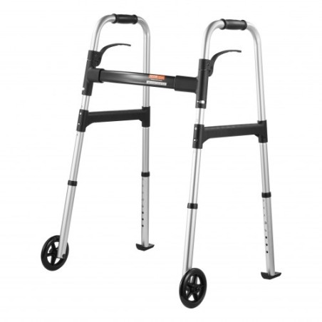 Folding Walker Aluminum Mobility Walker Aid with Adjustable Height & Wheel