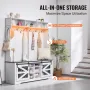 Hall Tree, Wooden Hall Tree with Bench and Shoe Storage, White Hall Tree with Coat Rack, Adjustable Shelves and 12 Hanging Hooks