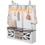 Hall Tree, Wooden Hall Tree with Bench and Shoe Storage, White Hall Tree with Coat Rack, Adjustable Shelves and 12 Hanging Hooks
