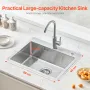68cm Kitchen Sink Workstation, 304 Stainless Steel Top Mount Sinks, Drop-In Single Bowl Farmhouse Basin with Accessories, Househ