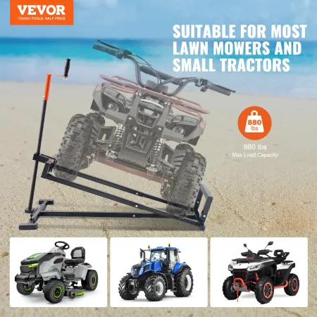 Ride on Lawn Mower Lift Jack, 880 Lbs Weight Capacity, Telescopic Maintenance Jack with Crank Handle & Power Tool Handle, Foldab