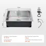 55cm Kitchen Sink Workstation, 304 Stainless Steel Top Mount Sinks, Drop-In Single Bowl Farmhouse Basin with Accessories, Househ