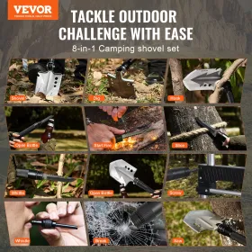 Overlevelsesskovl 8 i 1 campingskovl foldbar multiværktøj bærbar kompakt