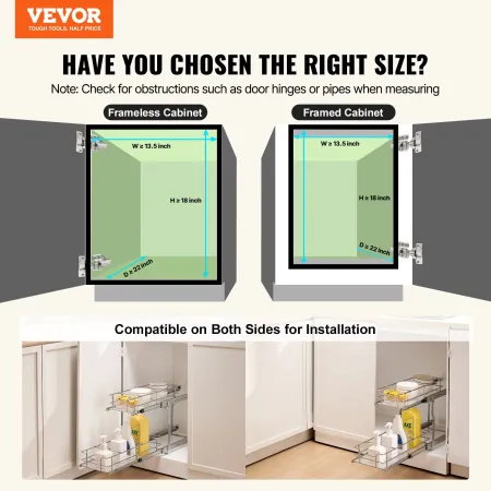 12"Wx21"Dx15"H Pull Out Cabinet Organizer, Heavy Duty Slide Out Pantry Shelves, Steel Roll Out Drawers, Sliding Drawer Storage f