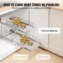 12"Wx21"Dx15"H Pull Out Cabinet Organizer, Heavy Duty Slide Out Pantry Shelves, Steel Roll Out Drawers, Sliding Drawer Storage f