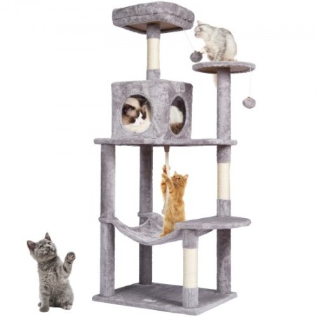 Cat Tree 56.2" Cat Tower with Cat Condo Sisal Scratching Post Light Grey