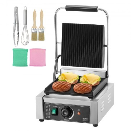 Commercial Panini Press Grill Electric Sandwich Maker Griddle Plate 9"x9"