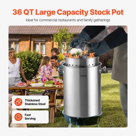 Stainless Steel Stockpot, 36 Quart Cooking Pots, Cookware Sauce Pot with Basket, Lid, and Handle, Heavy Duty Commercial Grade St