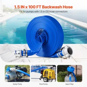 Backwash Hose 1.5 in x 100 ft Blue High Quality Hose Complete Fittings
