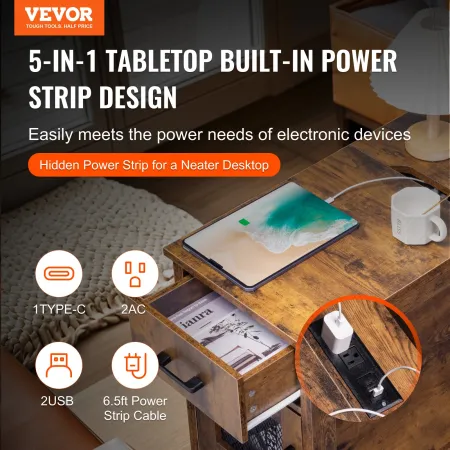 Farmhouse End Table, Night Stand with USB Ports and Outlets, 3 Tiers End Table Side Table with Storage Cabinet and 1 Drawer, Ide