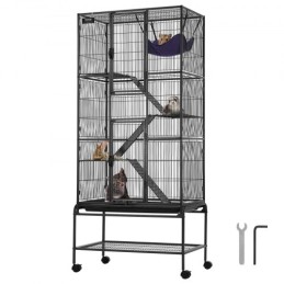 69" Metal Small Animal Cage 4-Tier Rolling Ferret Cage with Tray 3 Ramps