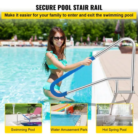 Pool Rail 139.7x81.3 cm Pool Railing 304 Stainless Steel 113.4 kg Load Capacity Silver Rustproof Pool Handrail Humanized Swimmin
