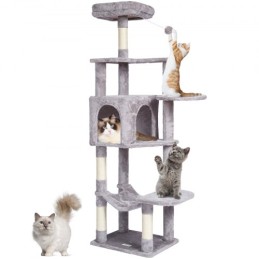 Cat Tree 60.6 "Cat Tower med Cat Condo Sisal Scratching Post Light Gray