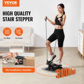 Stair Stepper, Mini Stepper for Exercise at Home, Hydraulic Fitness Stepper with Resistance Bands, Full Body Workout Cardio Equi