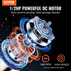 Garbage Disposal 1/2 HP Continuous Food Waste Disposer 3820 RPM EZ Connect