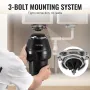 Garbage Disposal 1/2 HP Continuous Food Waste Disposer 3820 RPM 3-Bolt