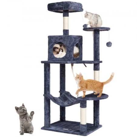 Cat Tree 56.2" Cat Tower with Cat Condo Sisal Scratching Post Dark Grey