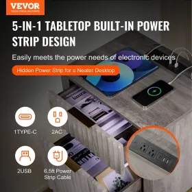 Farmhouse End Table Square Night Stand med USB & Outlets Set med 2 grå